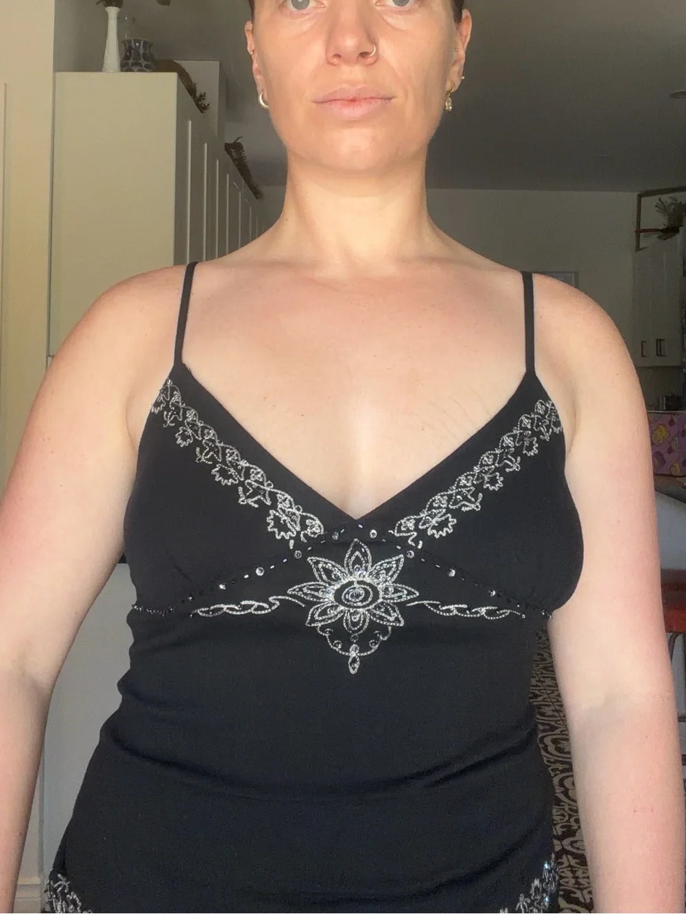 Vintage Y2K Black Linen Tank with Silver beaded and embroidered medallion design - Picture 14 of 14